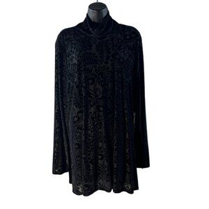 Soft Surroundings Black Floral Burnout Velvet Tunic Top With Crystal Button Cuff